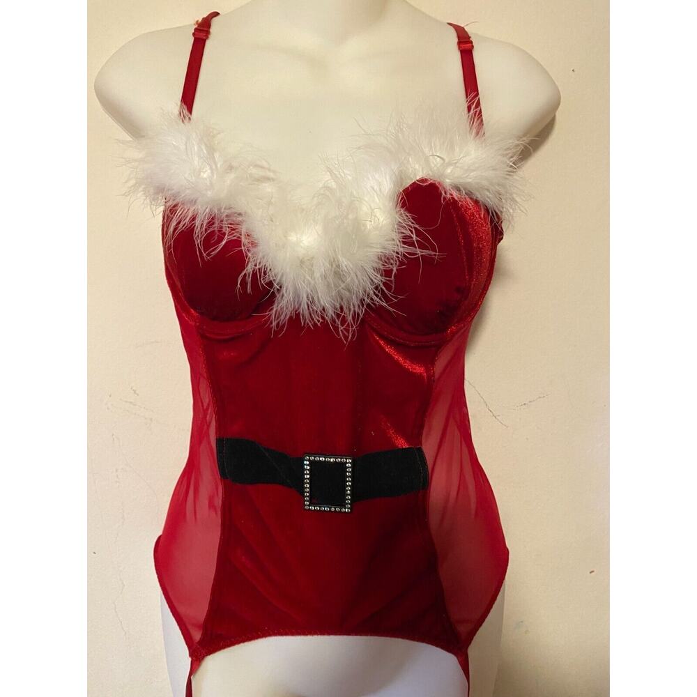 Secret Treasures Mrs Santa Christmas Velvet Babydoll Garters Lingerie Medium